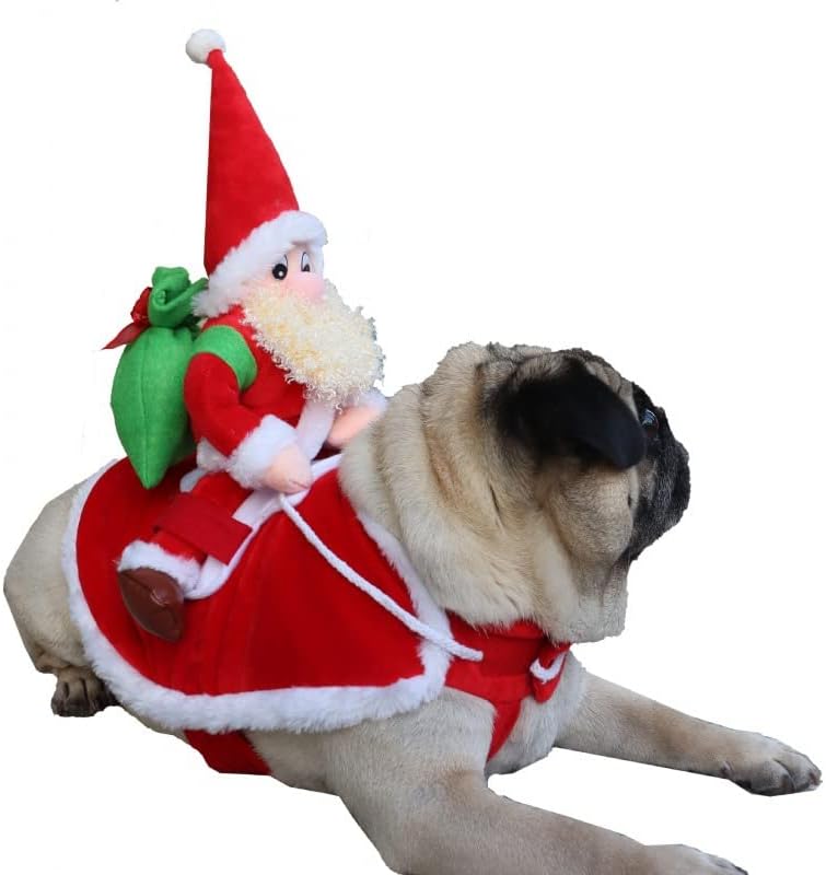 תחפושת כלב חג המולד אופסיונלית כלב מצחיק כלב חג המולד סנטה קלאוס רכיבה על כלב חתול חיית מחמד לחג חג מולד בגד חיות