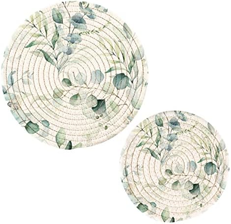צבעי מים ירוקים עלים של טריבטים למנות חמות מחזיקי סיר סט של 2 חתיכות רפידות חמות למטבח כותנה שליחות עגולות