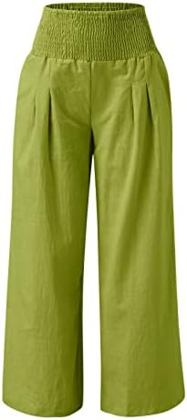 2023 מכנסי פשתן כותנה, נשים בקיץ מותניים חוף פלאצו מכנסיים רחבים רגל רחבה מכנסיים מכנסיים ארוכים עם כיסים