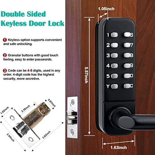 מנעול דלת כניסה ללא מפתח עם ידית דלת לוח מקשים, מנעול דלת דו צדדי עם ידית, מנעול דלת שילוב קוד