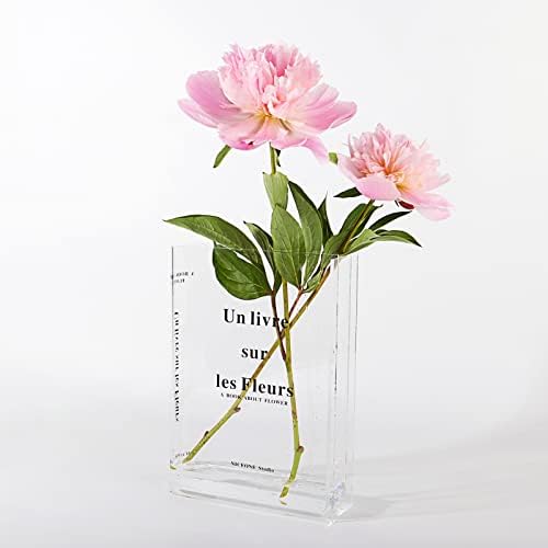 אגרטל ספר ברור של Daizysight לפרחים עיצוב חדר אסתטי, אגרטל אקרילי ייחודי לעיצוב הבית, סידור פרחוני אמנותי ותרבותי