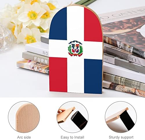 דגל הרפובליקה הדומיניקנית סוף ספר מודפס תומכי ספרים מעץ 1 זוגות למדפים מעמד ספרים כבד 5 על 3 אינץ