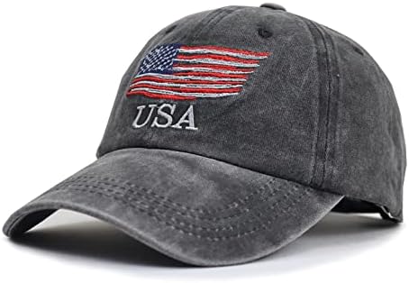 אמריקאי דגל בייסבול כובע, רקמת מתכוונן שטף בציר כותנה ג ' ינס במצוקה כובע לנשים גברים