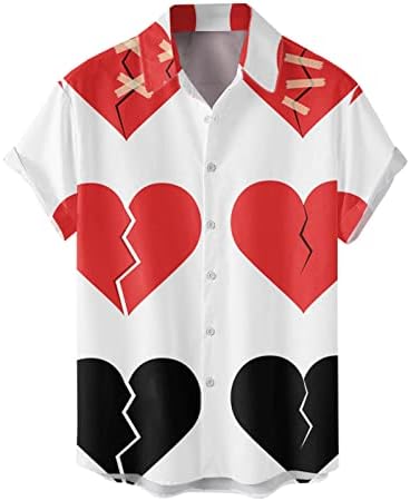 WXHN גברים אופנה אופנה לחולצת חג האהבה כפתור למטה חולצות סיבתיות שרוול קצר אהבה מודפסת חג רופף