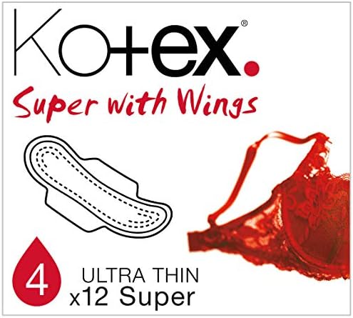 Kotex Ultra מגבות סניטריות דקיקות עם כנפיים, מגבות ספיגה סופר פלוס - 12 חבילות x 12 רפידות סניטריות