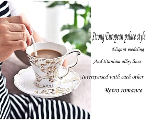 כוס קפה של Ldchnh ומערכה צלוחית עצם קרמיקה אירופית סין תחרה תחרה אנגלית כוס תה פרחים, צלוחית, כף וספל