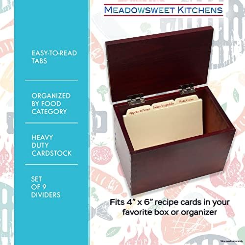 Meadowsweet מטבחים מתכון לתיבת כרטיסי כרטיסים סט מכשיר סט - מחלקות לשוניות מודפסות על מלאי כרטיס