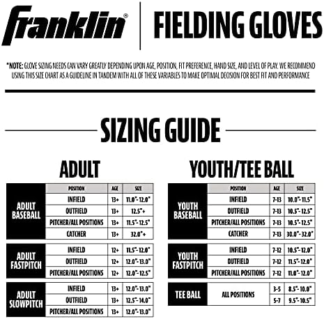 כפפת שדה בייסבול של פרנקלין ספורט - כפפת בייסבול למבוגרים ונוער לגברים - CTZ5000 כפפות בייסבול של Hehide