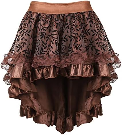חצאית גותית לנשים Steampunk תחרה ויקטוריאנית תחרה קוספליי רטרו רטרו גבוה חצאיות ריקוד פיראטים נמוך