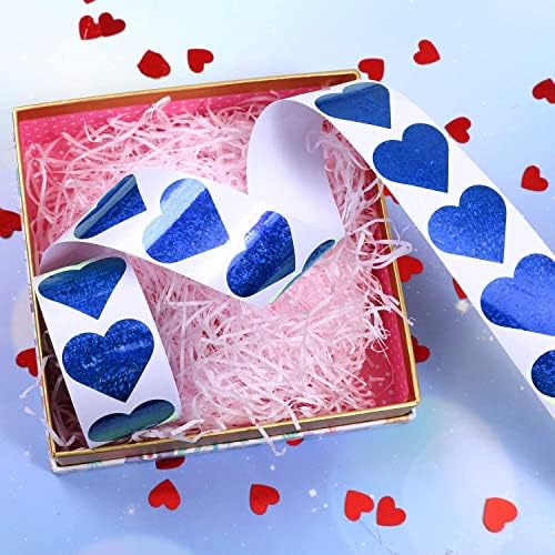1.5 & 34; גליטר כחול לב מדבקות, גדול לב תוויות האהבה דקור 500 לכל רול, חג האהבה אהבת קישוטי עבור ימי נישואים,