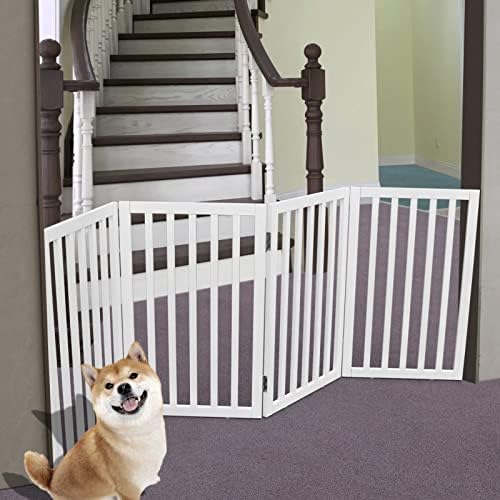 בודד מתקפל כלב שער לבית נוסף רחב עץ לבן גור שער מדרגות כלב שערים פתחים גבוה לחיות מחמד שער 4 פנלים לחיות מחמד