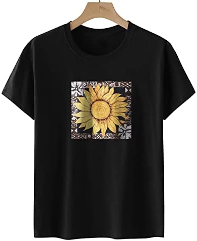 קצר שרוול חולצות לנשים סתיו קיץ צווארון עגול חמניות פרחוני גרפי שמח פסחא מתנה חולצות נוער ילדה 2023