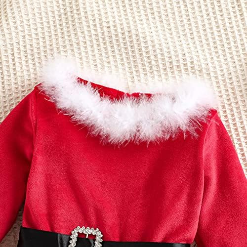 שמלת חג המולד של הילדה שרוול ארוך חליפת חג המולד אדום חגורת המותניים סגירת תחרה בגדים מחוספסים