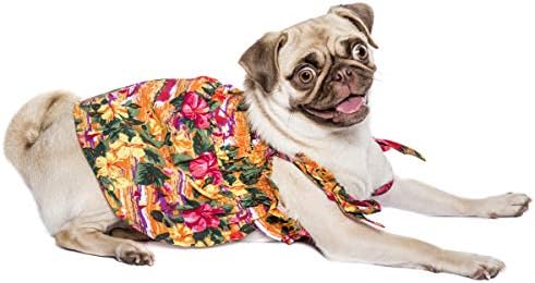 שמלת כלבים הוואי - שמלת הדפס היביסקוס לכלבי ילדות, גודל XL - תלבושת חוף מושלמת לחיות מחמד