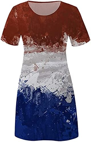 שמלות חולצה מזדמנת של Tifzhadiao לנשים שמלות חולצה מזדמנות 4 ביולי הדפס דגל אמריקה שמלות חולצת טשור שרוול קצר