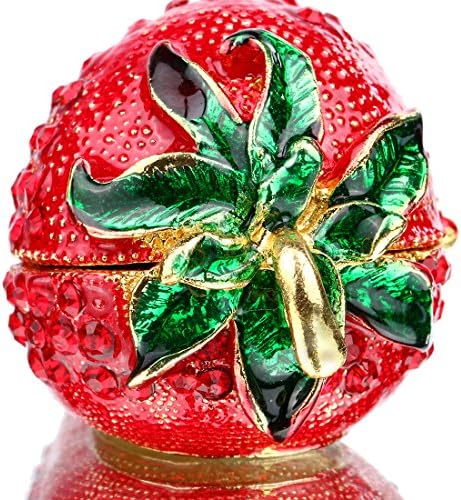 יו פנג קופסת תכשיט תלת -תזונה לבנות, קופסאות תכשיט תותים אדומות בעבודת יד מעוטרות לנשים
