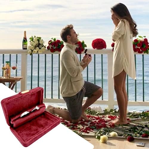 קורופאסו קטיפה טבעת תיבת נושא טבעת מקרה עבור הצעת חתונה טקס תכשיטי מתנות עם חריץ כפול-יין אדום