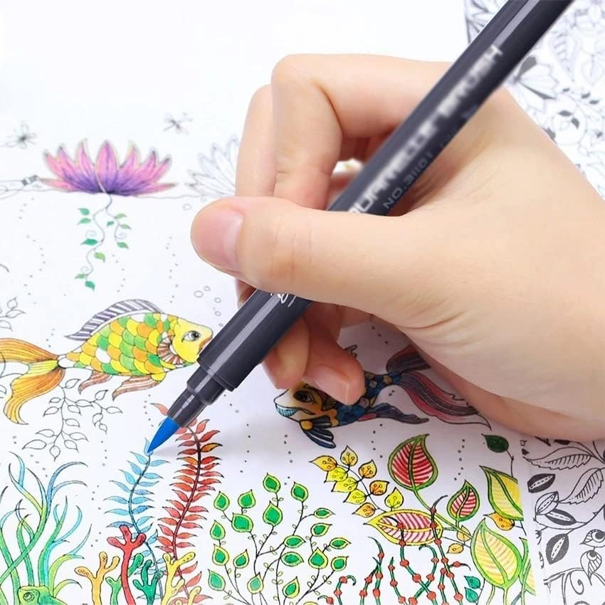 HNKDD צבעים טיפים כפולים עט סמן מברשת צבעי מים עם קצה פינליינר לציור ציוד סמן אמנות עיצוב