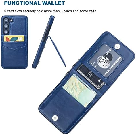 קיהואי תואם עם ארנק מארז 23 של סמסונג גלקסי עם מחזיק כרטיס אשראי, הפוך כיסוי מגן כבד עם אבזם מגנטי מעור פרימיום