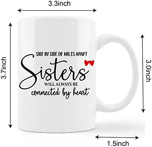 מצחיק אחות ספל כוס, השראה ציטוט זה לצד זה או קילומטרים זה מזה אחיות תמיד להיות מחובר על ידי לב קרמיקה ספל-11