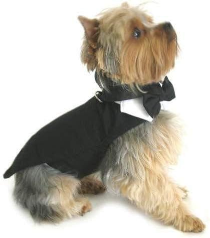 רתמת כלבים שחורה טוקסידו עם צווארון כותנה של עניבת פרפר