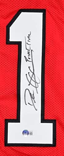 Deion Sanders חתימה אדום פרו סגנון ג'רזי עם Primetime- Beckett W הולוגרמה שחור