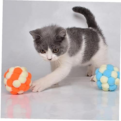 Froiny Cat Pompoms כדורי 3 יחידים צבעוניים צבעוניים מחמד קומפני עם טבעת פעמון טבעת חיית מחמד צעצועים אינטראקטיביים