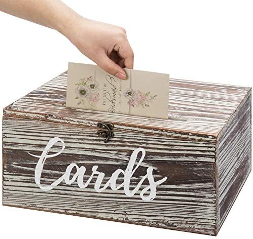 קופסת כרטיסי מתנה מעץ נשרף-קופסת כרטיסי חתונה דקורטיבית, מחזיק כרטיסי מסיבה ומכתבים עם מכסה
