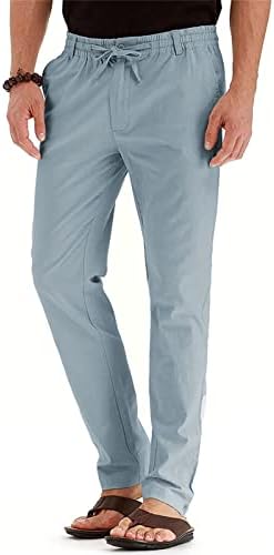 Maiyifu-GJ לגברים המותניים האלסטיים המותניים המותניים של מכנסי פשתן רופפים מכנסי חוף קיץ מזדמנים קלים משקל קלים.