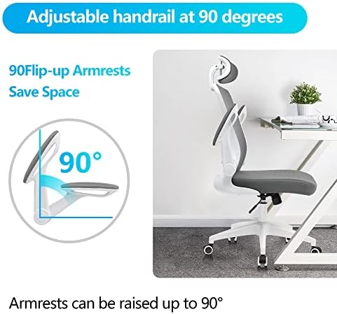 כיסא משרדי ארגונומי, כיסא שולחן רשת לנשימה, כיסא מחשב תמיכה המותני עם משענת ראש וזרועות להעיף