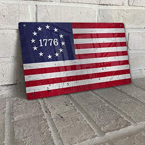 12 x 7.25 1776 דגל אמריקאי של בטסי רוס-מתנות מקוריות של קיר מתכת קיר מתנות לגברים-שלטים תלויים איכותיים לבית,