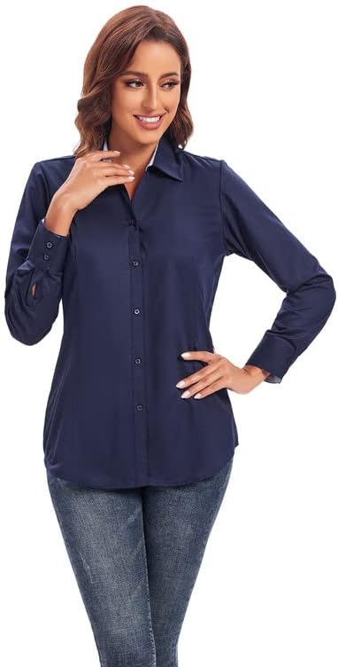 חולצות שמלת דמיפוב של דמיפו קמטים קמטים כפתור חינם חולצה למטה חולצות שרוול ארוך למקצוען בעבודה