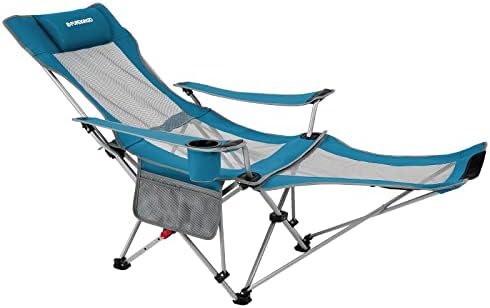 כסא קמפינג שכיבה של Fundango עם מנוחת כף רגל, כסאות טרקלין מתקפלים רשת ניידים, כיסא דשא מתכוונן