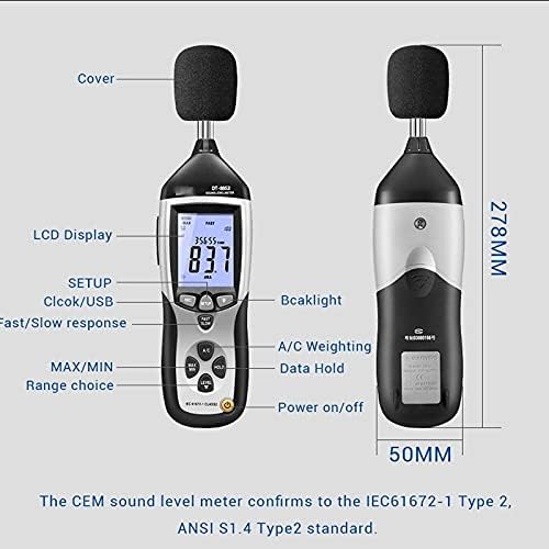 טווח Genigw 30-130 dB רמת קול רמת מד רעש במבחן עוצמת נפח עם מקליט הקול של ממשק ה- USB