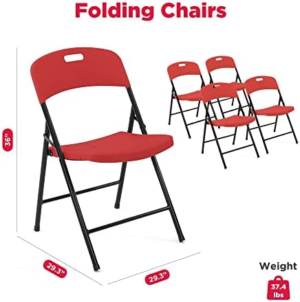 יצירתי חיצוני 4 כסאות מתקפלים פלסטיים ניידים, עיצוב יציב, אירועים פנימיים/חיצוניים, מושלמים לקמפינג/פיקניק/זנב/מסיבה,