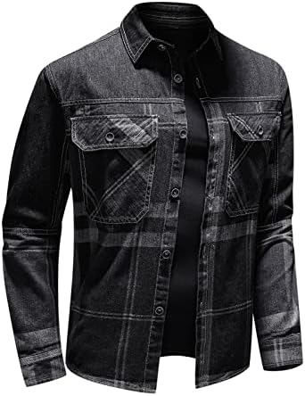 גברים ז'קט ג'ינס אופנה פלוס כפתור בגודל למטה דש עם שרוול ארוך ג'ינס מעיל סווטשירט סווטשירט קרדיגן מטען מטען