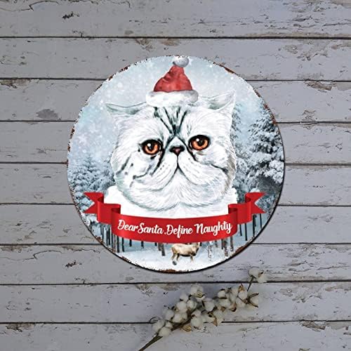 שלטי פח מתכת חג המולד יקר סנטה הגדר חתול שובב שלט מתכת עגול שלט פח קישוטי זר חג חג המולד שלט כפרי