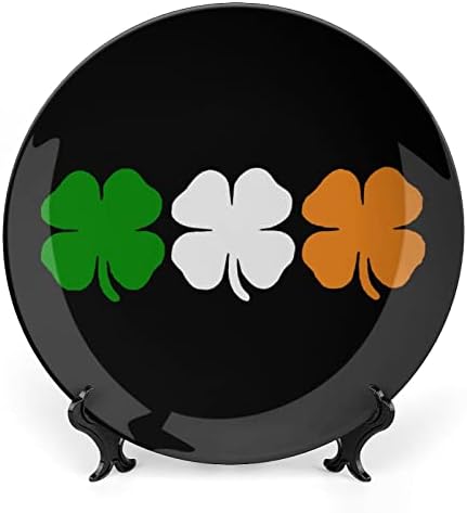 אירלנד צבעי דגל דגל שמרוק ארבעה תלתלי עלים צלחת דקורטיבית צלחת קרמיקה עגולה צלחת סין צלחת עם עמדת