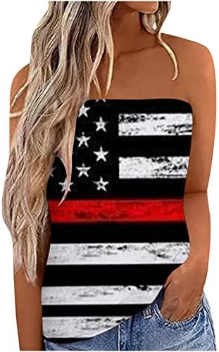צמרות דגל אמריקאיות צמרות לנשים סטרפלס בנדו גופיות גופיות 4 ביולי חולצות ללא שרוולים טוניקה זורמת א