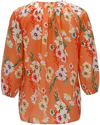 חולצת הדפסה פרחונית של מיקו לנשים לנשים שרוול ארוך טי קיץ V כפתורי צוואר חולצה בתוספת צמרות גודל