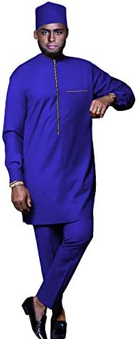בגדים אפריקאים לגברים פלוס מעילי שרוול ארוך גודל מכנסי אנקרה כובע שבטי 3 חלקים סט דשיקי תלבושות Bazin