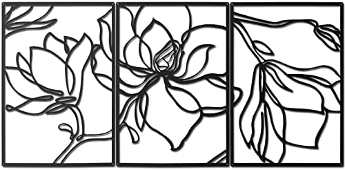 3 פאנלים פרחי מתכת תפאורה קיר מודרני מופשט טבעי פרחוני קו פרחוני פסל קיר מינימליסטי תפאורה מתכת בית אמנות קיר