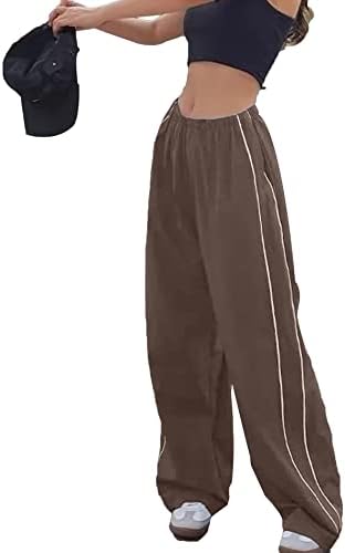 מכנסי מצנח רחבים לנשים יוזזי מכנסי מטען רגל רחבה מכנסיים אלסיטן מותניים Y2K מסלול היפי מכנסיים