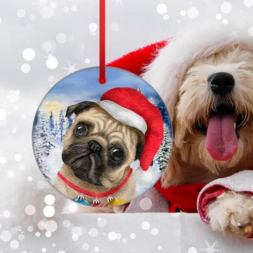 Godblessign Pug קישוט לחג המולד סנטה כלב עץ חרסינה תלויה תחילה לקישוטים מתנה קלאוס לתינוק