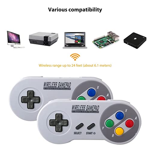 Grabote 1 זוג 2.4 גרם משחק בקר אלחוטי משחק Gamepad עבור SNES Mini SFC Mini, Gamepad נטענת עם מקלט אלחוטי USB