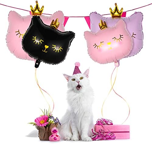 8 חתיכות כתר חתול נייר נייר כסף בלוני קיטי חתול חמוד בלוני יום הולדת