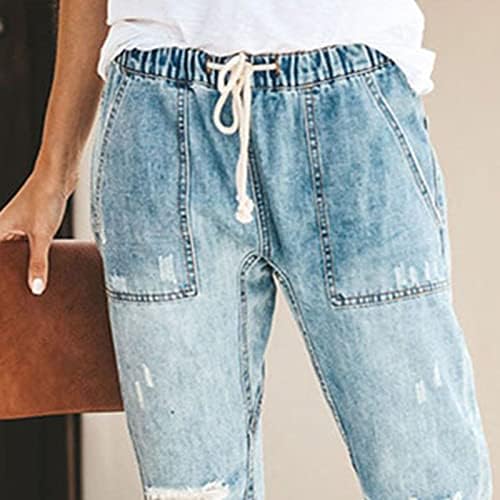 נשים מייפו-ג'ג'י נשים מושכות על ג'ינס ג'ינס מצוקה כושר רגוע מכנסי ג'ינס רגל ישר אמצע העלייה המותניים