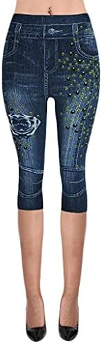 ג'ינס קלאסי של נשים קפרי חותלות מושכות על מכנסי יוגה בקרת בטן אימון קפרי ג'ין