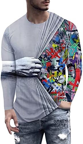 Gdjgta Mens אופנה רטרו רטרו ספורט כושר חיצוני חוץ 3D חולצה מודפסת דיגיטלית חולצת שרוול ארוך