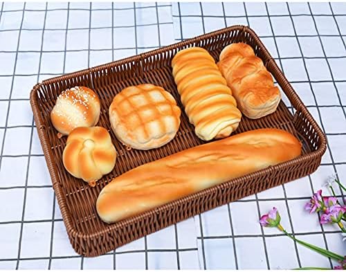 Yarlung 3 חבילות סלים ארוגים מגשי הגשה עם ידיות, סלי לחם נצרים פולי יותר פלטים מלבניים לפירות, ירקות,